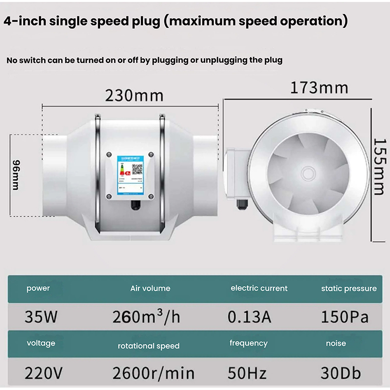 Single-Speed Plug Coaxial Duct Fan